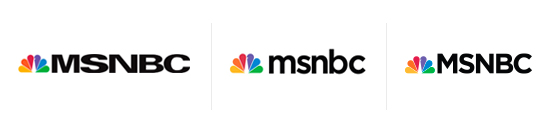 MSNBC logos: 2006-2009, 2009-2015, 2015-present