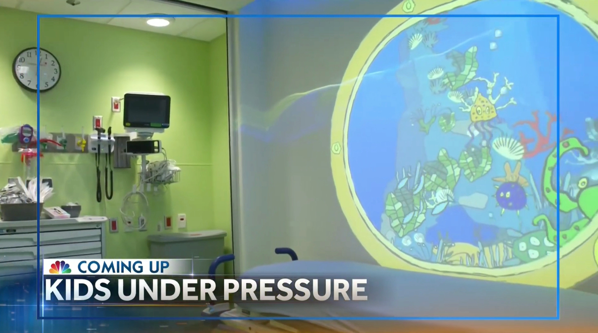 A newscast tease reading 'Kids Under Pressure' 