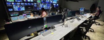 Custom Consoles MediaWall plus front and rear Module-R desks recently completed for production control suite at CNBC Europe.